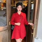 Mini A-line Polo Sweater Dress Red - One Size