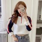 Striped Color Block Collared Pullover