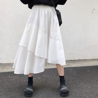 Asymmetric Hem Midi A-line Skirt Off-white - One Size