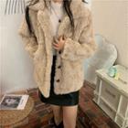 Long-sleeve Faux Fur Single Breasted Coat As Shown In Figure - One Size