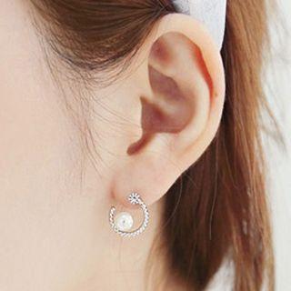 Faux Pearl Rhinestone Hoop Earrings