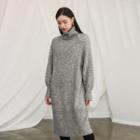 Turtle-neck Wool Blend Knit Dress Melange Gray - One Size