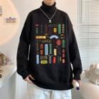Long-sleeve Turtleneck Chinese Character Print Sweater