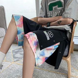 Smiley Face Tie-dye Mock Two-piece Shorts