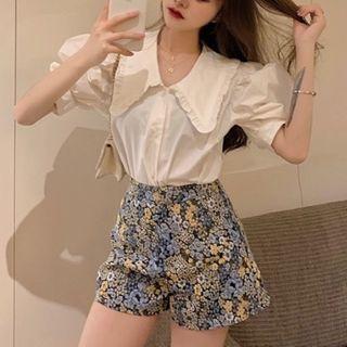Peter-pan Collar Blouse / Floral Shorts / Floral Sleeveless Dress