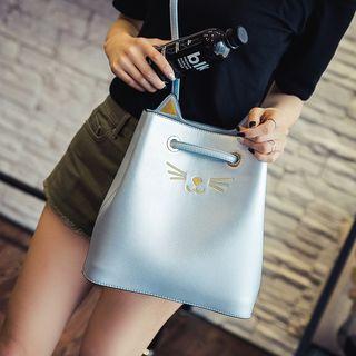Cat Embroidered Bucket Bag