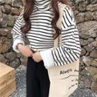 Striped Turtle-neck Long-sleeve Loose-fit Top