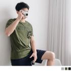 Lettering Camouflage Panel Short-sleeve T-shirt