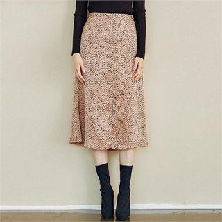 Slit-front Leopard Print Midi Skirt