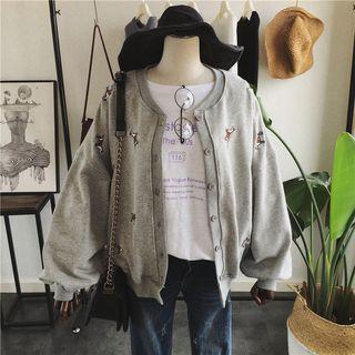 Dog Embroidered Buttoned Jacket