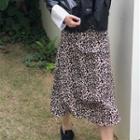 Leopard Patterned Midi A-line Skirt