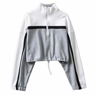 Stand Collar Color Block Cropped Sweatshirt