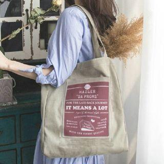 Pocketed Lettering Canvas Tote Bag