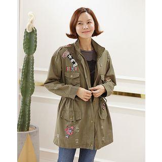 Distressed Patched Parka