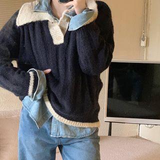 Two Tone Striped Oversize Sweater