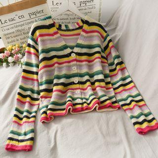 Striped Knit Cardigan Almond - One Size