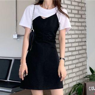 Mock Two-piece Panel Cutout Mini A-line Dress