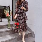 Round-neck Tie-waist Floral Print Dress