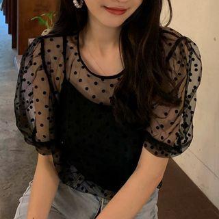 Dot Sheer Mesh Short-sleeve Top / Camisole