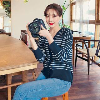 V-neck Striped Knit Cardigan
