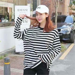 Crew-neck Stripe Cotton T-shirt