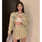 Tie-dye Denim Jacket / Pleated Mini A-line Skirt