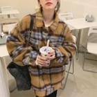 Plaid Loose-fit Shirt Jacket Orange - One Size