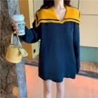 Collared Oversize Sweater Navy Blue - One Size
