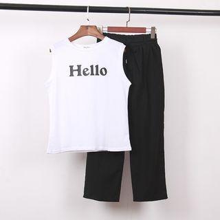 Set: Lettering Tank Top + Wide Leg Pants