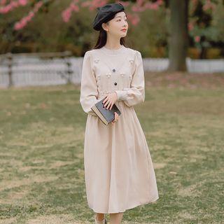Long-sleeve Pom Pom Knit A-line Dress