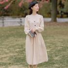 Long-sleeve Pom Pom Knit A-line Dress
