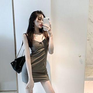 Tie-front Blazer / Spaghetti Strap Plaid Dress