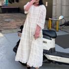 Long-sleeve Turtle-neck T-shirt / 3/4-sleeve Midi A-line Dress