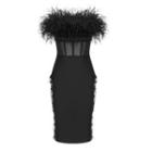 Strapless Fringed Mesh Panel Bodycon Evening Gown