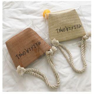 Set: Lettering Transparent Tote Bag + Woven Crossbody Bag