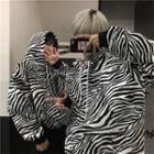 Zebra-print Front Pocket Hooded Sweatshirt