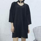 Glittered V-neck 3/4-sleeve T-shirt Dress