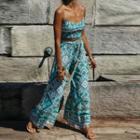 Set: Print Cropped Camisole Top + Wide Leg Pants