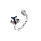 925 Sterling Silver Simple Star Colored Austrian Element Crystal Adjustable Ring Silver - One Size