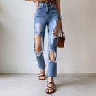 Cutout Fringed Straight-cut Jeans