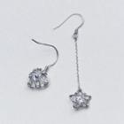 Non-matching 925 Sterling Silver Rhinestone Star & Heart Dangle Earring 1 Pair - 925 Sterling Silver Earring - One Size