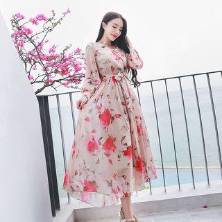 Long-sleeve Floral Maxi Sun Dress