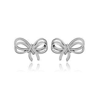 Simple And Fashion Ribbon Stud Earrings With Cubic Zirconia Silver - One Size