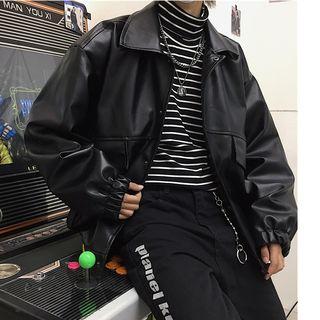 Couple Matching Applique Faux-leather Jacket