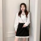 Square-neck Lace Trim Blouse / Mini A-line Skirt