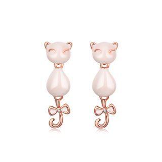 Fashion Elegant Plated Rose Gold Fox Opal Earrings Rose Gold - One Size