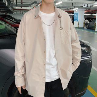 Plain Long-sleeve Shirt With Iron Chain Accessories