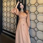Puff-sleeve A-line Maxi Dress