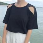 Zip Detail Elbow Sleeve T-shirt