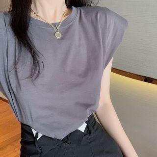 Padded-shoulder Plain Top